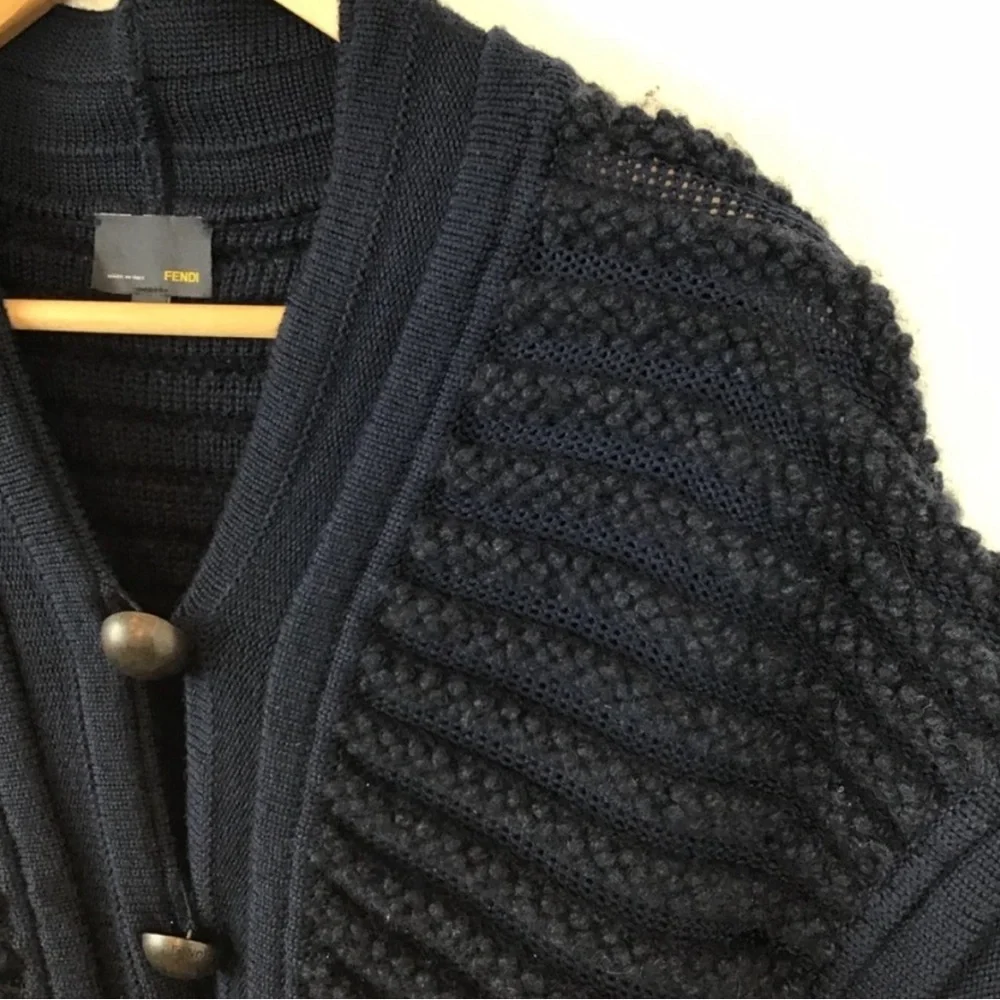 Fendi Cardigan Sweater Ribbed Cashmere Wool Knit